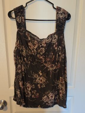torrid Brown Floral Tank with Mauve and Cream Flowers